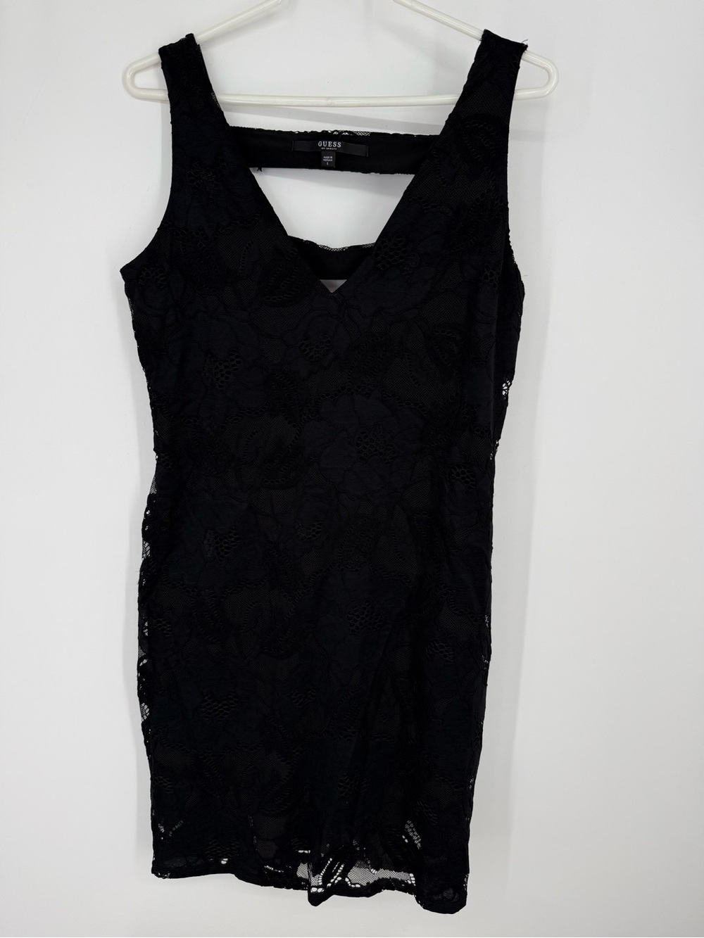 GUESS Black Lace V-Neck Mini Dress Large